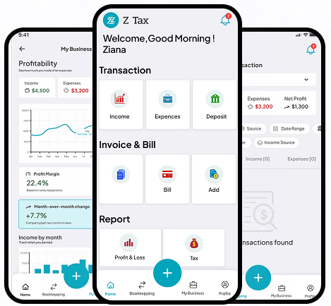 Z Tax App Mockups