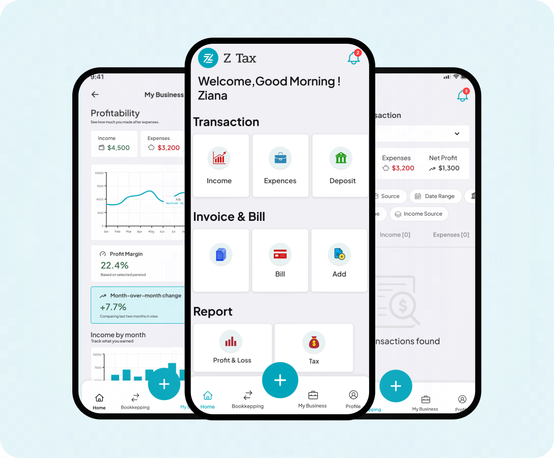 Z Tax App Phone Mockups